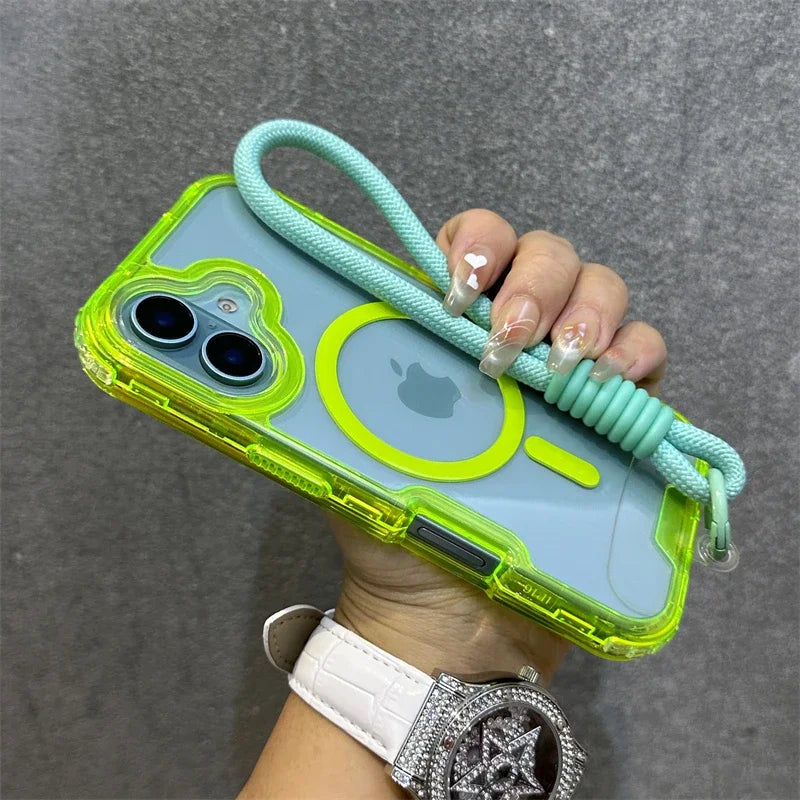Premium Macaroon Shockproof Case for IPhone 17Air 16 15 14 Plus 13 12 11 Pro Max for Mag-safe Magnetic Transparent Lanyard Cover