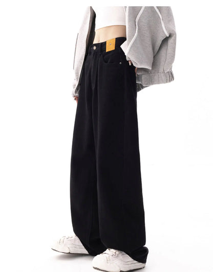 Black Baggy Straight Jeans Women Korean Fashion Streetwear High Waist Wide Leg Denim Pants Female Loose Mopping Jean Trouser Y2K
