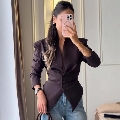 High Street Fashion Blazer Dress Style Asymmetrical Pointed Hem Slim Fit Blazers Jacket Luxury Single Breasted Party Clubwear