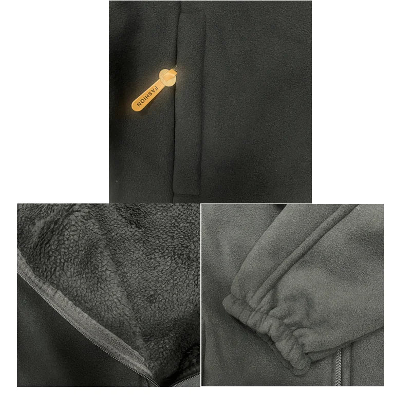 Men's Fleece Zip Up Outerwear Zipper Fleece-lined Stand Collar Thickened Outdoor Jacket Windproof Polar Fleece Coldproof Jackets