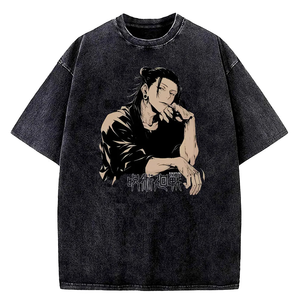 Anime Jujutsu Kaisen Choso Print T Shirt Men Women Y2k T-shirts Vintage Washed Cotton Tee Harajuku Male Short Sleeve Tshirt