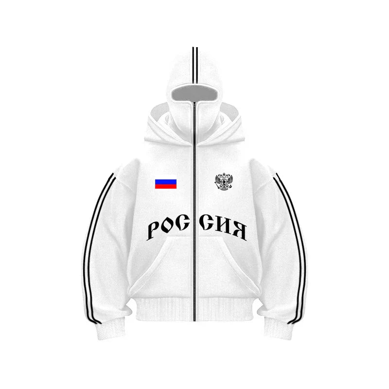 Russia Hot Sale Vintage Double Zip Hoodies Y2K Clothes Men Hip Hop Lettering Graphic Oversized Hoodies Sweatshirts Casual Jacket