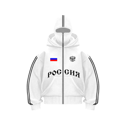 Russia Hot Sale Vintage Double Zip Hoodies Y2K Clothes Men Hip Hop Lettering Graphic Oversized Hoodies Sweatshirts Casual Jacket