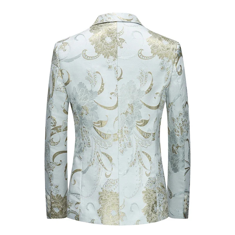 New Men Fashion Flower Suit Luxury Jacquard Jacket Homme Wedding Ball Party Single Button Blazer Singer Stage Performance Coat