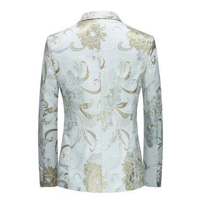 New Men Fashion Flower Suit Luxury Jacquard Jacket Homme Wedding Ball Party Single Button Blazer Singer Stage Performance Coat