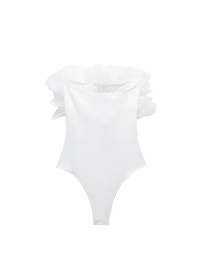 Willshela Women Fashion Ribbed Bodysuit With Organza Ruffle Vintage High Elastic Sexy y2k Female Chic Lady Tops body femme