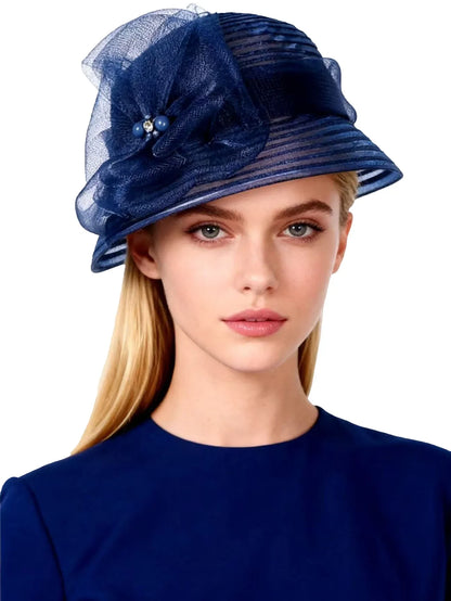 Floral Derby Fascinator Hat & Fedora for Women - Wedding Bridal Church Tea Party Formal Dress Accessories, Floppy Sun Caps