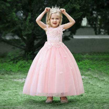 Formal Tulle Flower Bridesmaid Girls Dress Vestido White Wedding Princess Prom Kids Party Dresses For Girls Bow Birthday Costume