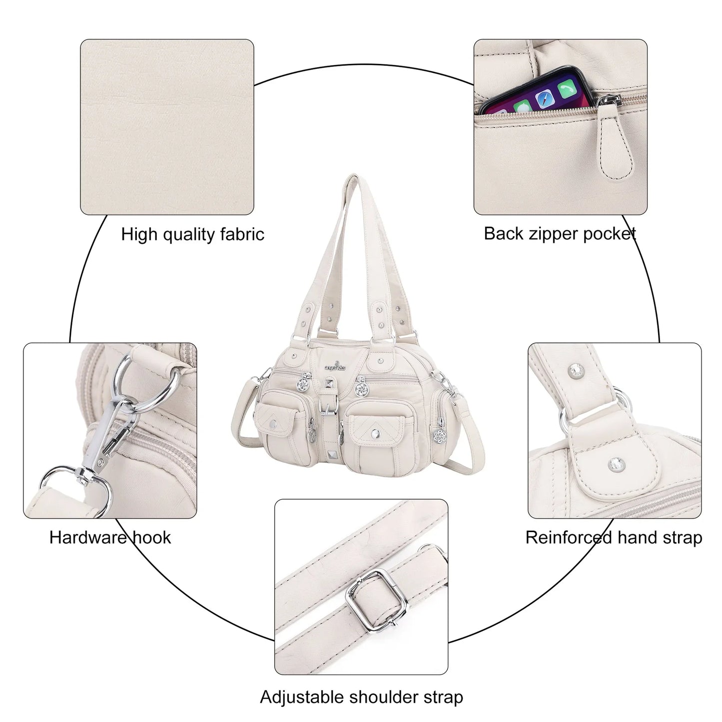 Vintage Bag Women Small Handbags Satchel Top-handle Handbag PU Shoulder Bag Fashion Dumpling Pack Multi-pockets Shoulder Bags