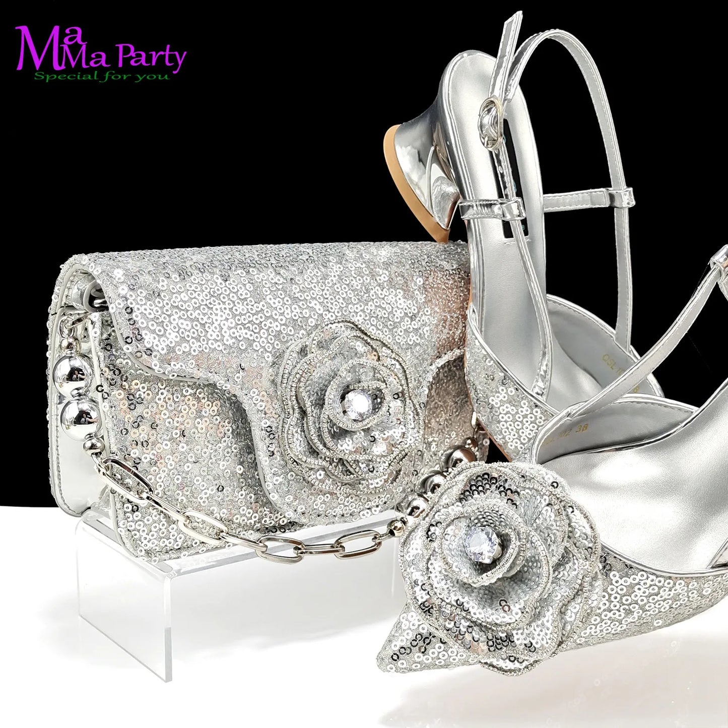 2024 Summer New Design Specials Italian Women Shoes and Bag Set in Gold Color Comfortable Heels with Appliques for Party