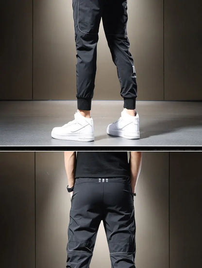 Summer 2023 Men's Casual Pants Black Grey Drawstring Joggers Lightweight Breathable Quick Dry Trousers Ice Silk Sportswear Man
