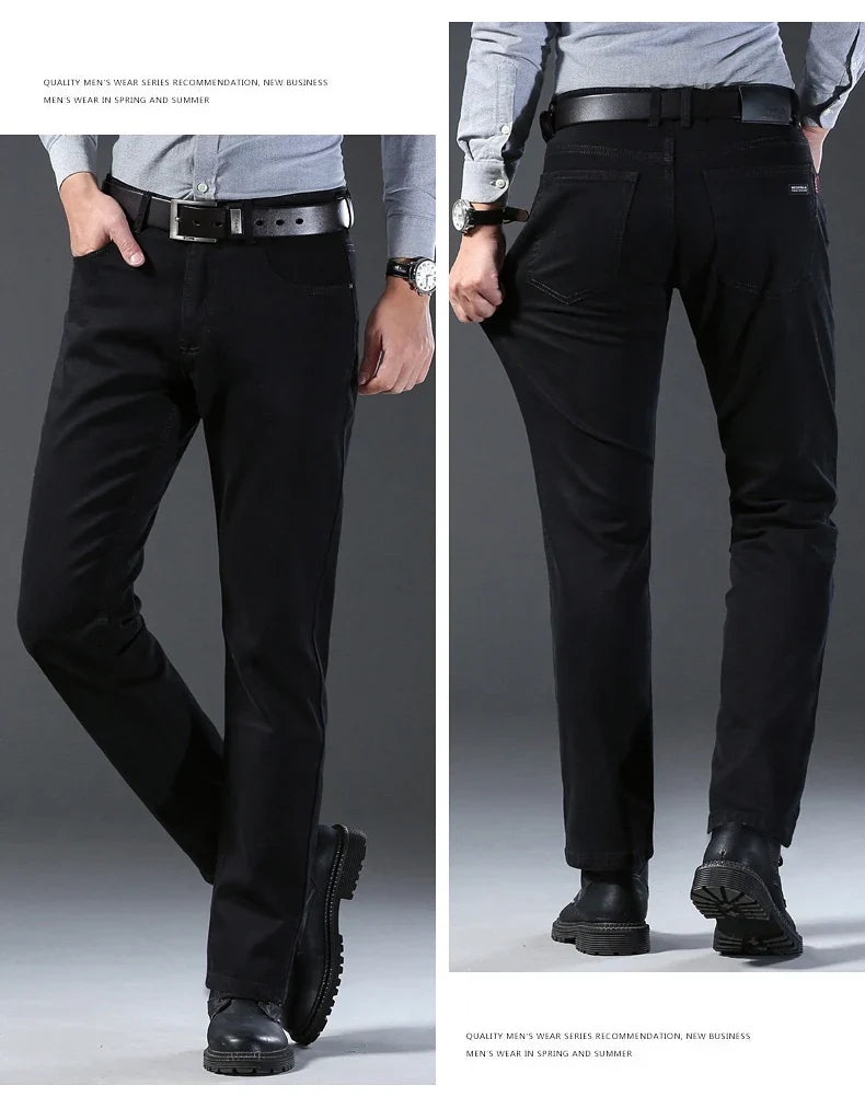 Men Classic Advanced Fashion Brand Pure Black Jeans Man Soft Breathe Stretch Slim Straight Denim Trousers Mens Pants Overalls
