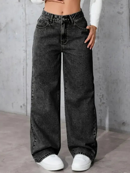 Trendy Wide Leg Distressed Straight Jeans for Women Elastic Casual Bootcut Denim Pants Bestseller Fashionable Ladies Jeans