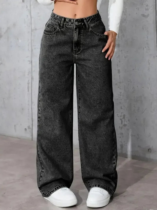 Trendy Wide Leg Distressed Straight Jeans for Women Elastic Casual Bootcut Denim Pants Bestseller Fashionable Ladies Jeans