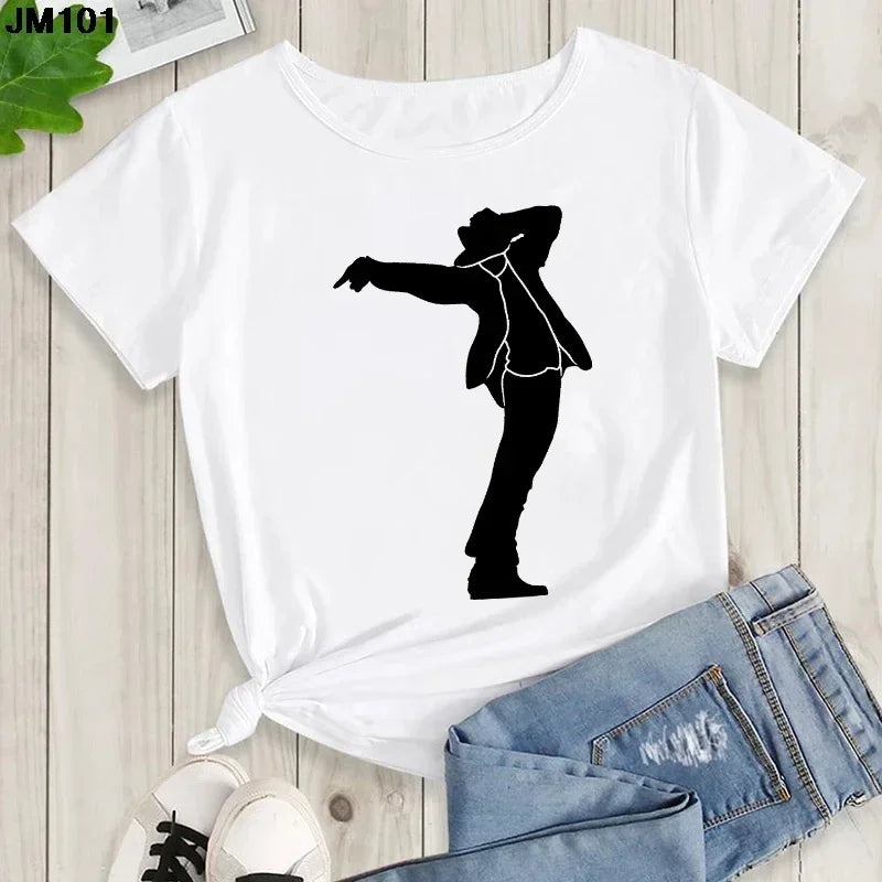 Michael Jackson Graphic Printed Tshirt Harajuku Rock Fashion Casual Short Sleeve Crew Neck Plus Size T Shirt Women