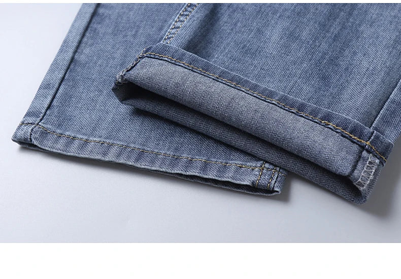 Summer New Elastic Men's Jeans Fashion Comfortable Business Straight Stretch Cotton Casual Denim Pants Brand Male Thin Trousers