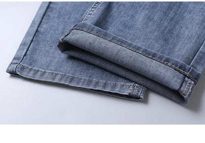 Summer New Elastic Men's Jeans Fashion Comfortable Business Straight Stretch Cotton Casual Denim Pants Brand Male Thin Trousers