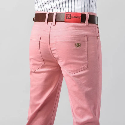 Men's Colorful Denim Stretch Stretch Jeans New Elastic Yellow Pink Red Slim Male Clothing Simple Business Denim Trousers