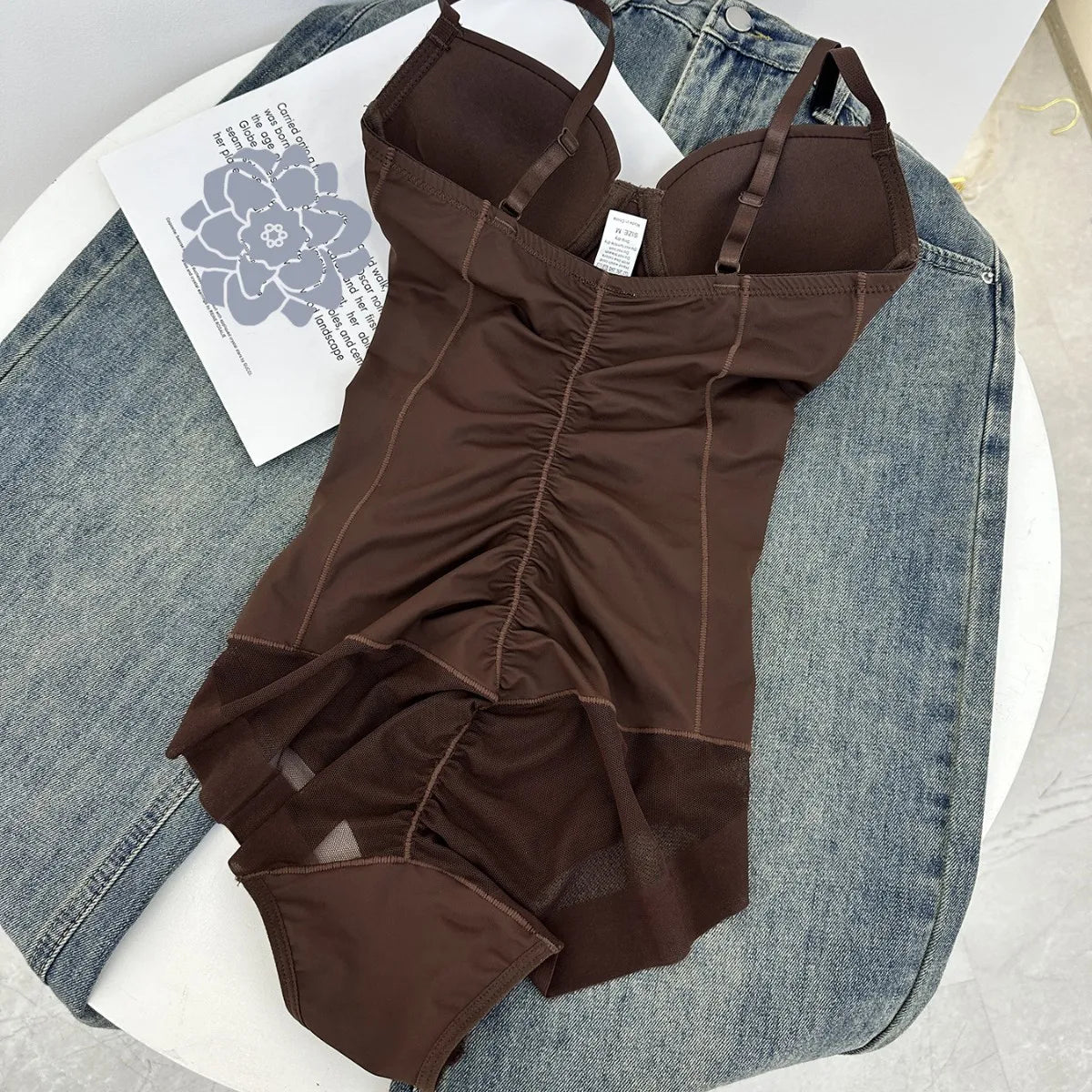 Thin Shapewear Bodysuit with Built in Bra Tummy Control Postpartum Slimming Underwear