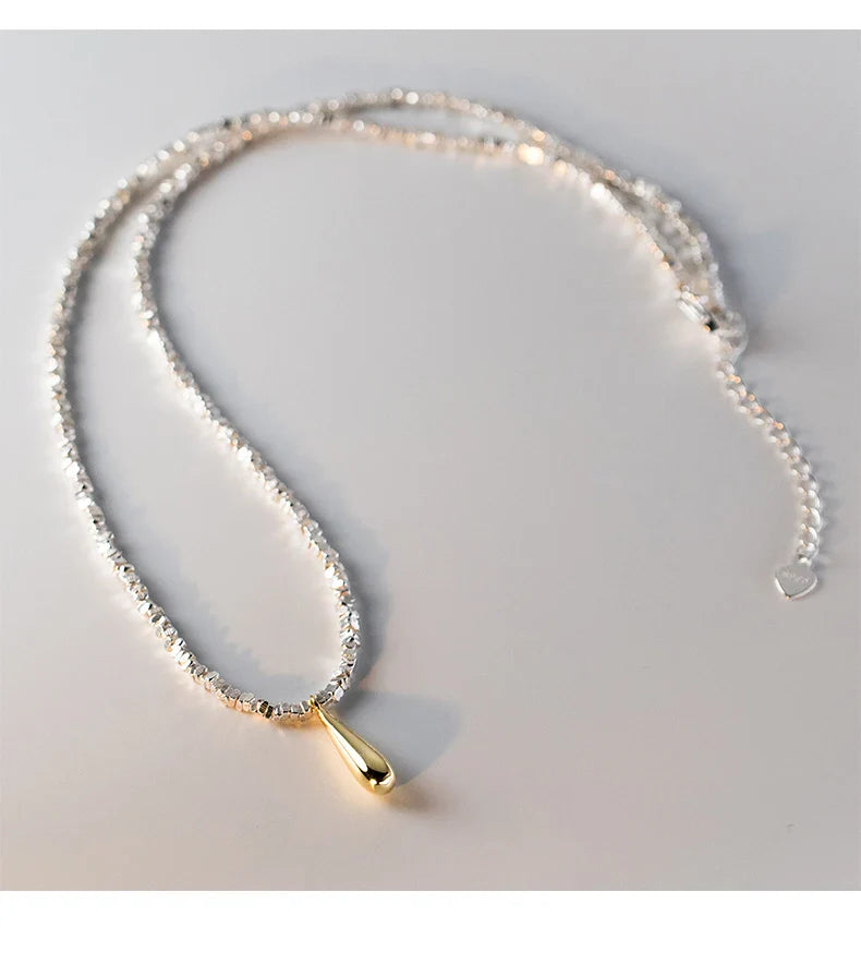 925 Sterling Silver Geometric Fashion Link Chain Necklace Classic Gold Color Water Drop Pendant For Women Fine Jewelry