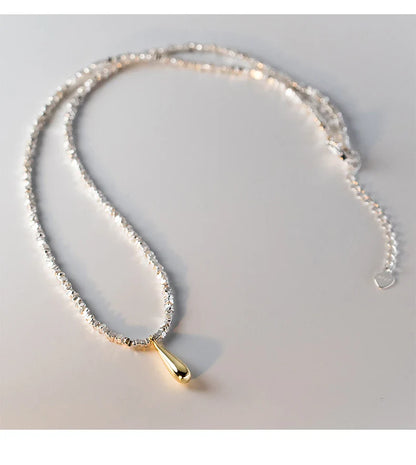 925 Sterling Silver Geometric Fashion Link Chain Necklace Classic Gold Color Water Drop Pendant For Women Fine Jewelry