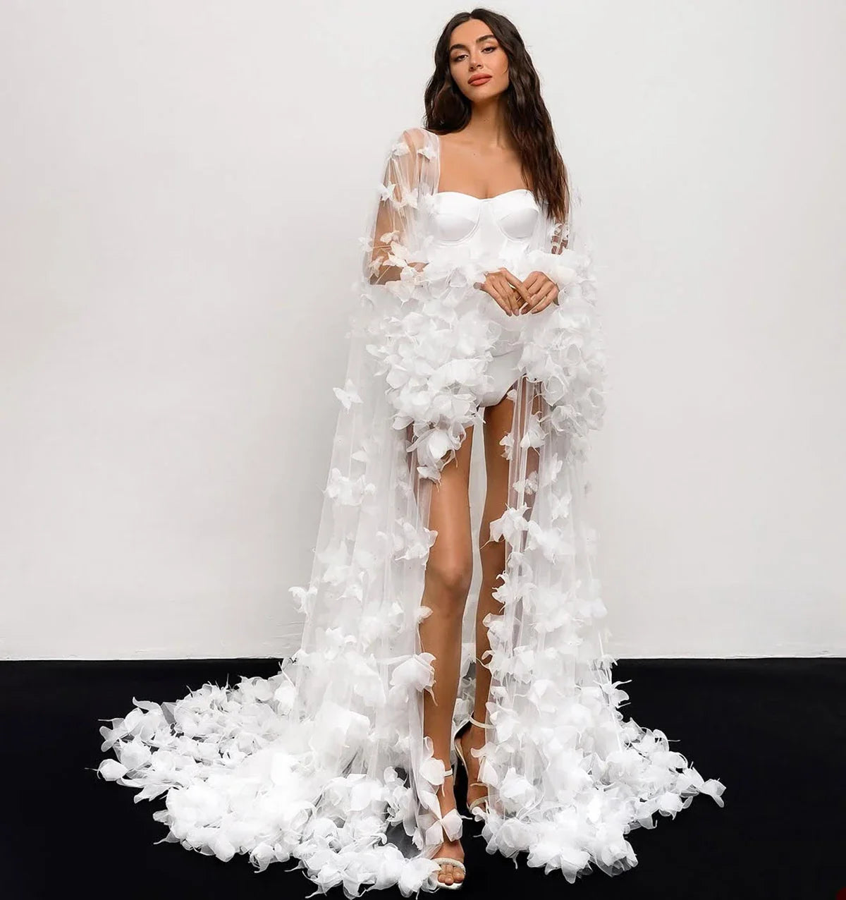 Modern Women Bathrobe Evening Dresses Nightgowns 3D Butterflies Loungewear Home Clothes Female Party Sleepwear Rayon Customized