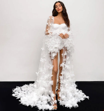 Modern Women Bathrobe Evening Dresses Nightgowns 3D Butterflies Loungewear Home Clothes Female Party Sleepwear Rayon Customized