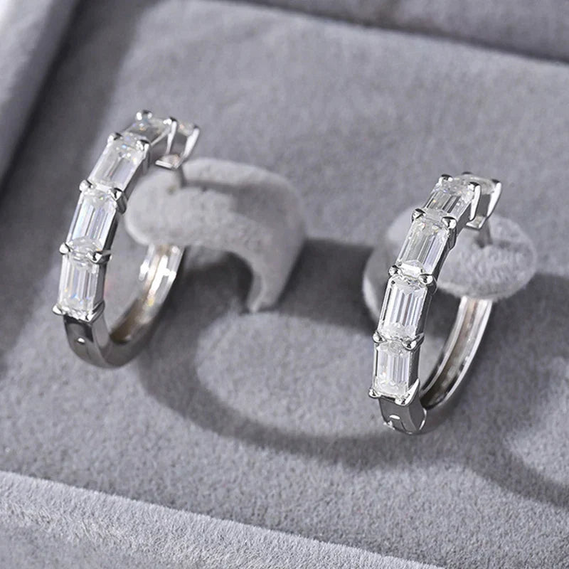 3*5mm Pass Diamond Test Moissanite Hoop Earrings D Vvs1 Emerald Cut Dainty Ear Jewelry for Women S925 Sterling Silver