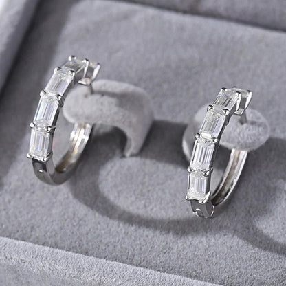 3*5mm Pass Diamond Test Moissanite Hoop Earrings D Vvs1 Emerald Cut Dainty Ear Jewelry for Women S925 Sterling Silver