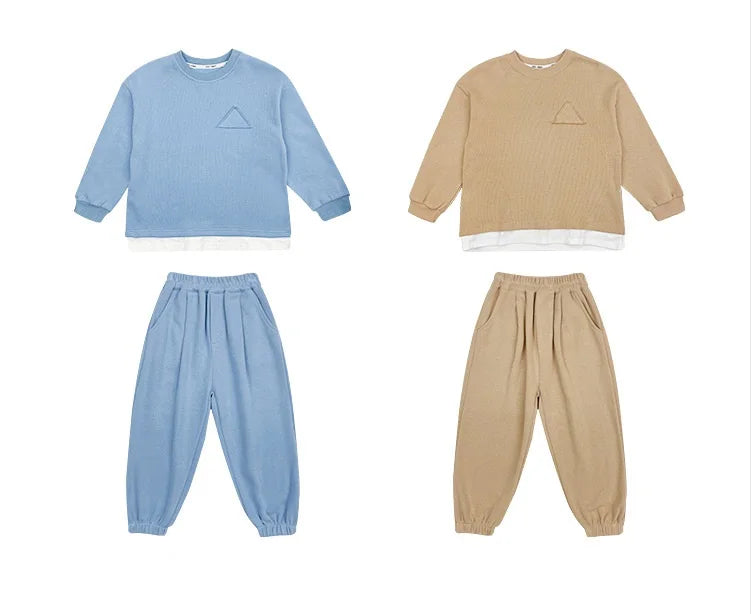 Spring Autumn Baby Boys Plain Patchwork Sweatshirt+Sweatpant School Kids 2PCS Tracksuit Child Jogger Outfit Workout Set 1-12Yr