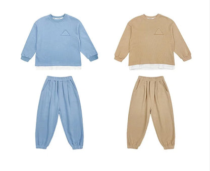 Spring Autumn Baby Boys Plain Patchwork Sweatshirt+Sweatpant School Kids 2PCS Tracksuit Child Jogger Outfit Workout Set 1-12Yr