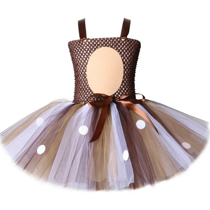 Deer Costume for Girls Halloween Christmas Tutu Dress Reindeer Elk Cosplay Fancy Dress Up Kids Girl Birthday Party Clothes 1-12Y