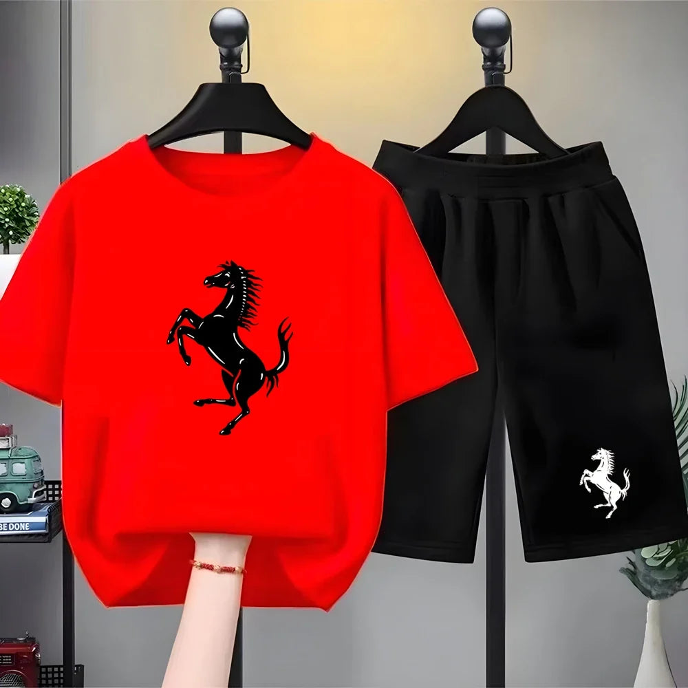 Children car emblem Clothes T-shirt Fashion Short-Sleeved+Shorts Summer Boy Girl Toddler 3-12Years Casual Brand O-collar Set