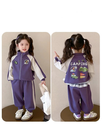 Summer Baby Girls Boys Cotton Leisure Contrast Zip Sweatshirt Jacket+Sweatpant Set School Kid 2PCS Tracksuit Child Outfit 2-12Yr