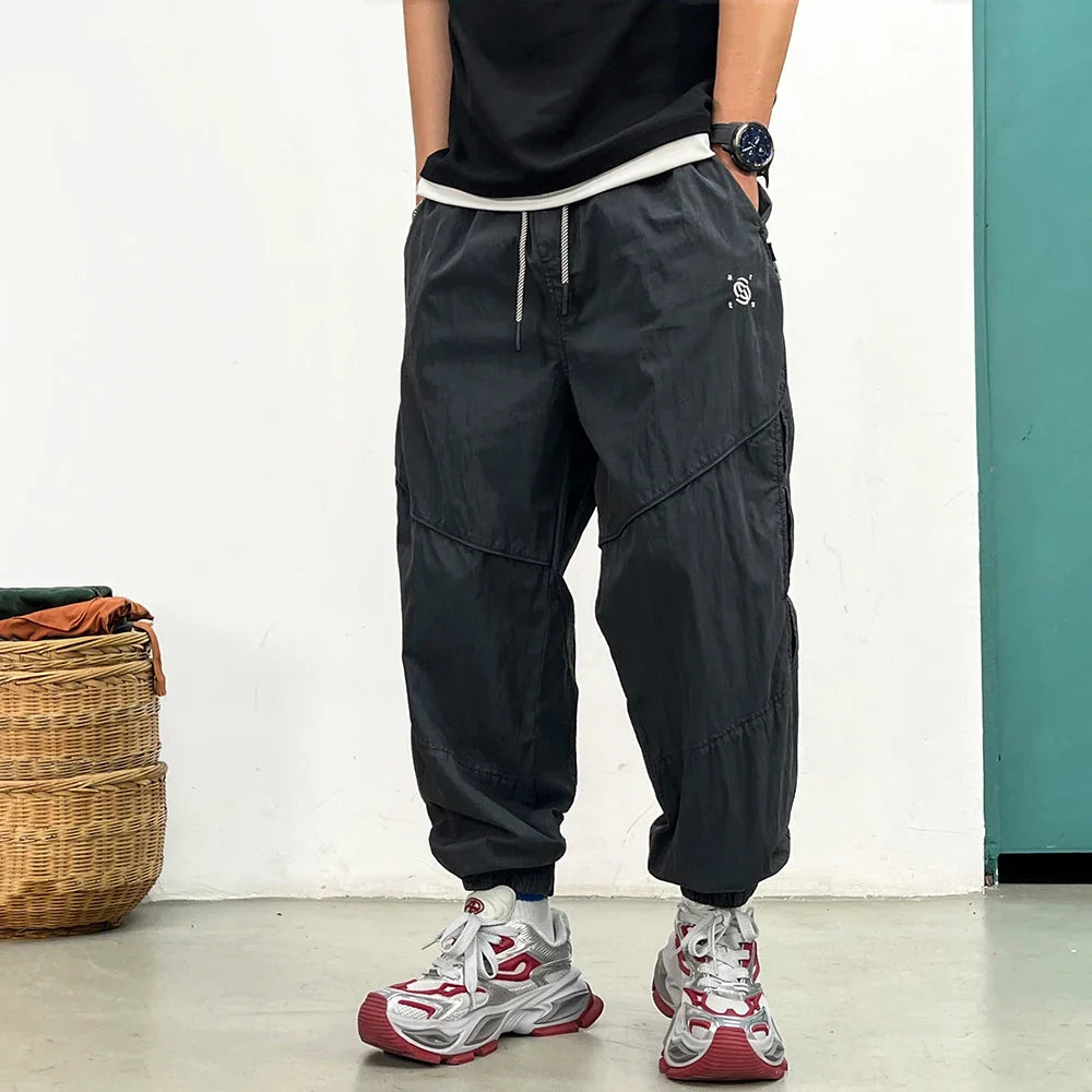Korean Jogger Pants Men Summer Lightweight Loose Fit Breathable Quick Dry Tapered Casual Athletic Fashion Workout Sweatpants