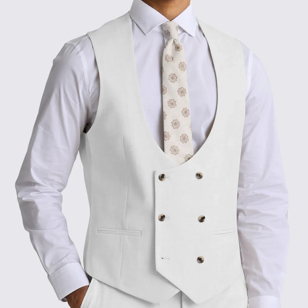 Men Vest Beige Solid Double Button V Neck Waistcoat For Wedding Party Banquet Business Work Daily Casual Men Suit Vest