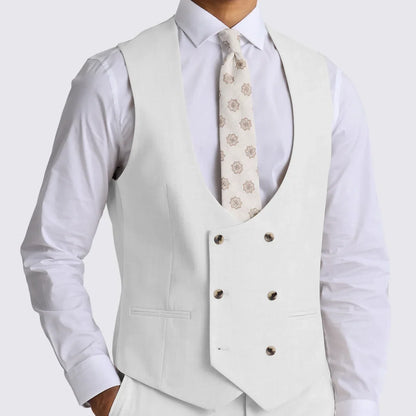 Men Vest Beige Solid Double Button V Neck Waistcoat For Wedding Party Banquet Business Work Daily Casual Men Suit Vest