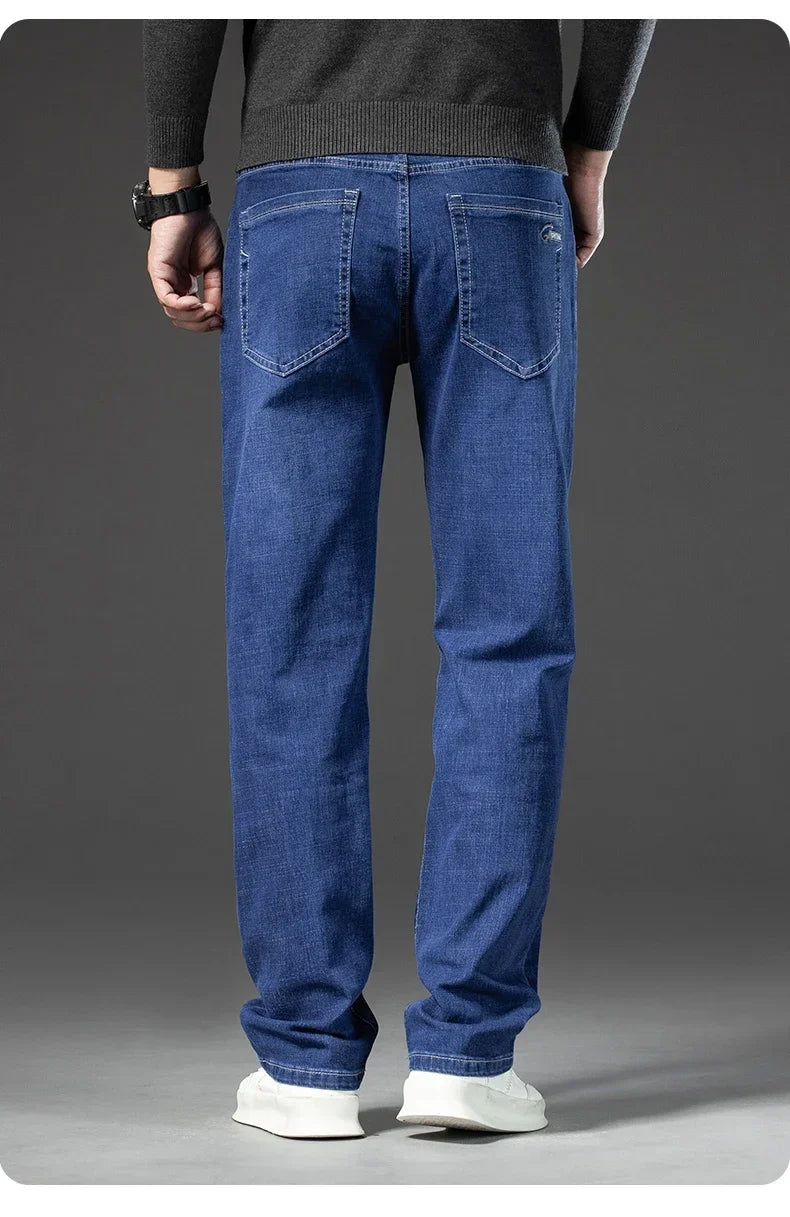 2025 Spring Autumn Men's Straight Jeans Denim Pants Classic Style Business Stretch Casual Trousers Large Size 40 42 44 46