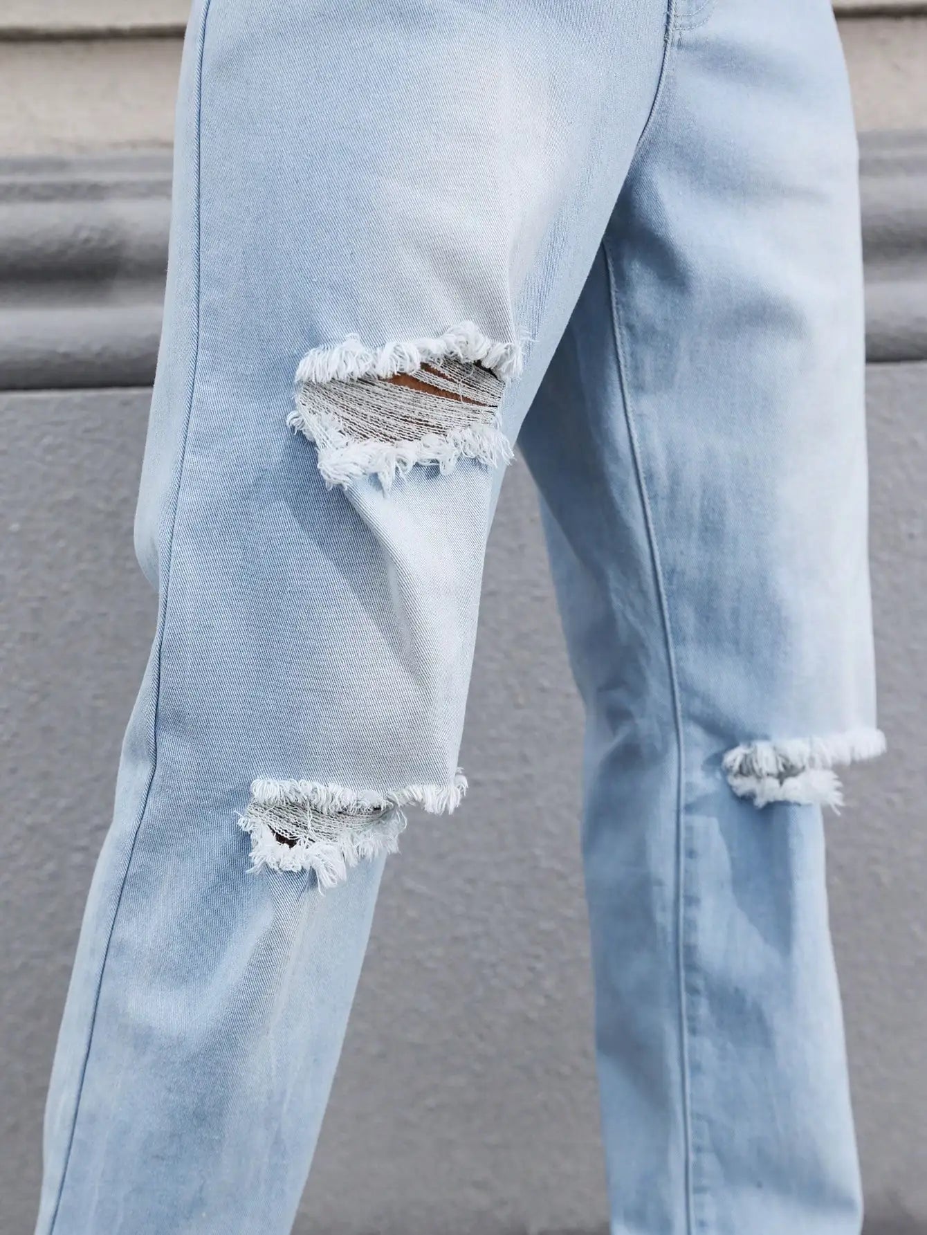 Men's Light Blue Ripped Jeans for Spring and Autumn. Casual Denim Trousers. Street Ripped Daily Casual