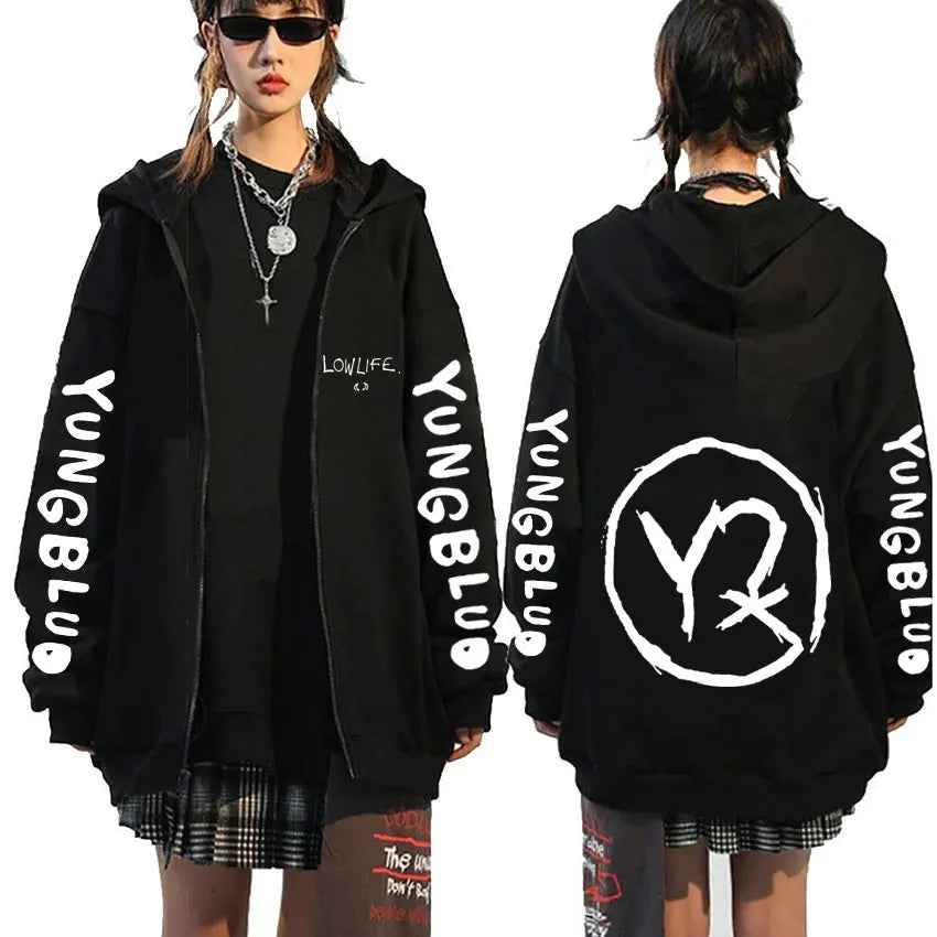 Singer Yungblud Black Hearts Club Zipper Hoodie Male Fleece Cotton Zip Up Hoodies Men Women Rock Vintage Oversized Zip Up Jacket