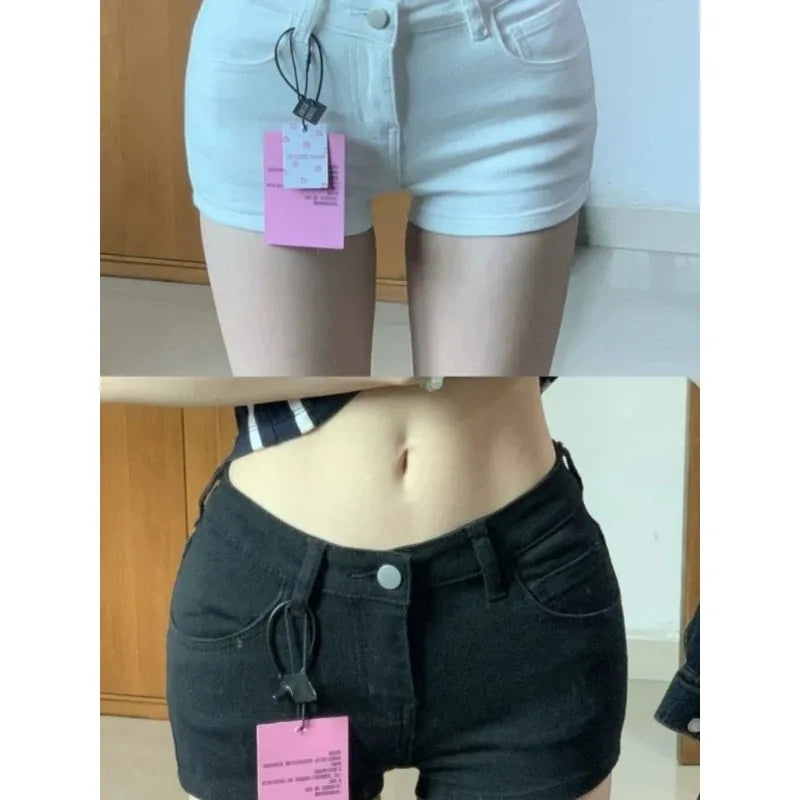 Women Korean American Style Low Waist Skinny Denim Shorts Y2K Slim Fit Streetwear Casual Summer Hot Pants