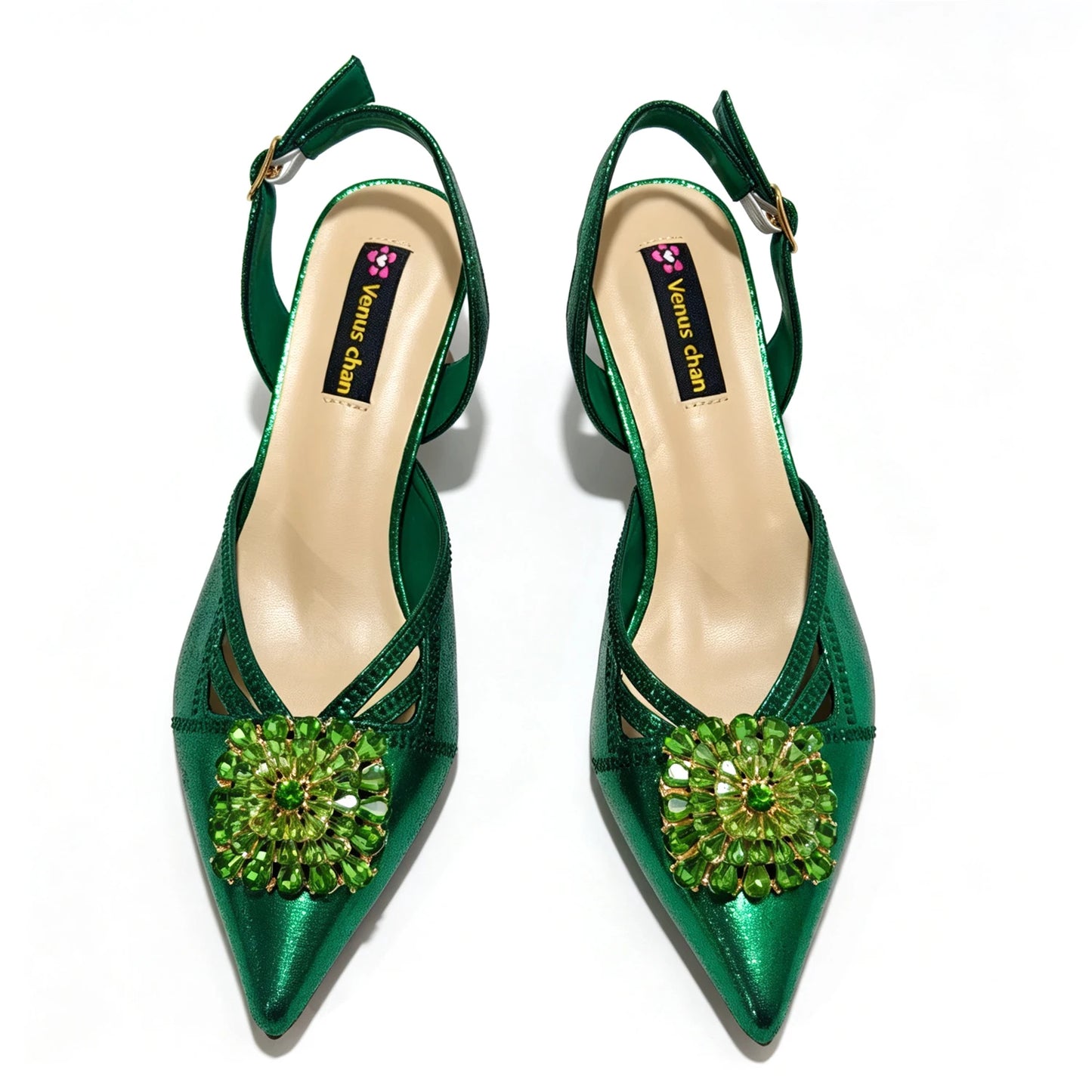 Italian Design Nigeria New Trendy Full Diamond Embellished High Heels Gold Color Women's Bag and Shoes For Party Wedding