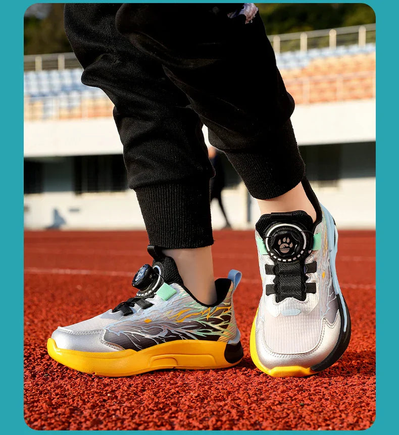 New Anti-skid Leather Kids Sneakers for Boys Running Walking Lightweight Casual Shoes With Fashion Dragon Pattern Size 31-38