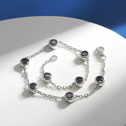 4MM 2.4cttw Black Moissanite Bracelet For Women GRA Certified S925 Silver Round Bubbles Diamond Bezel Tennis Chain Jewelry