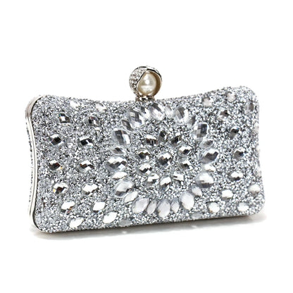 Golden Metal Pearl Rhinestones Glitter Evening Bags Small Lady Prom Dinner Luxury Night Gift Girlfriend Purse Acrylic Diamonds E