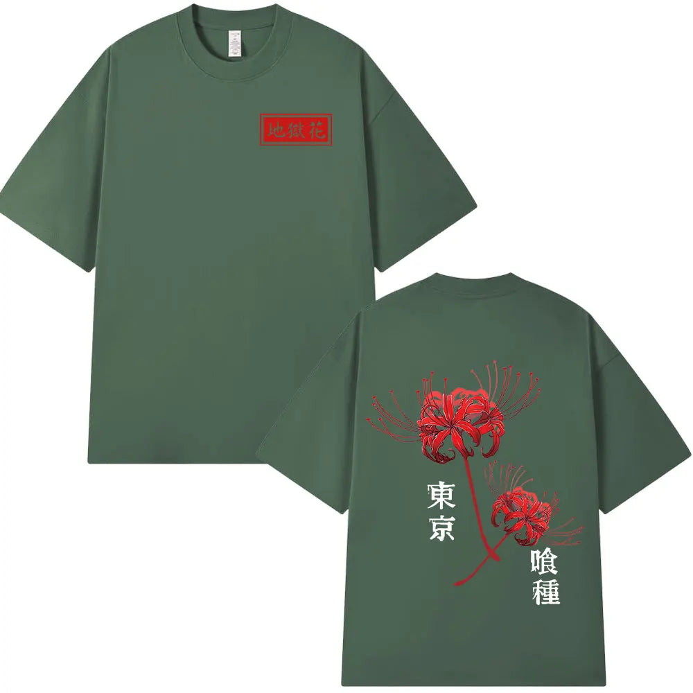 Anime Tokyo Ghoul Spider Lily T Shirt Men Women Kaneki Ken Manga Graphic Print Tee Shirt Cool Unisex Cotton T-Shirts Oversized