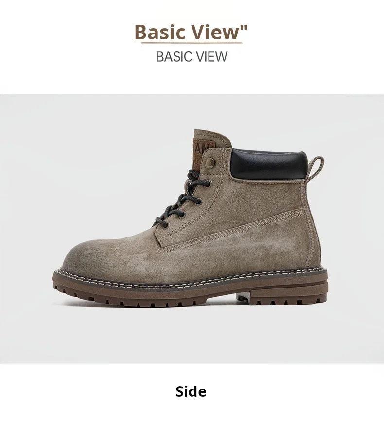 Maden Men's Retro Full Grain Pigskin High Top Work Boots Casual Lace-Up Desert Boots Genuine Leather Ankle Boots for Fall Winter