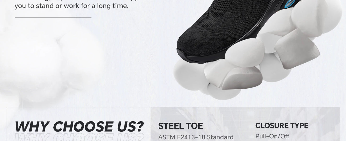 Steel Toe Shoes for Men Women Water Resistant Work Boots Non Slip Safety Sneakers Slip On Industrial Air Cushion Chelse