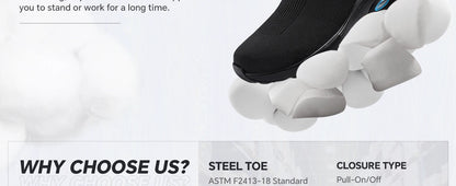 Steel Toe Shoes for Men Women Water Resistant Work Boots Non Slip Safety Sneakers Slip On Industrial Air Cushion Chelse