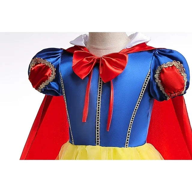 Summer Deluxe Princess Snow White Gown with Cape Girls Fairy Kids Cosplay Costume Toddler Carnival Apparel Halloween Dress up